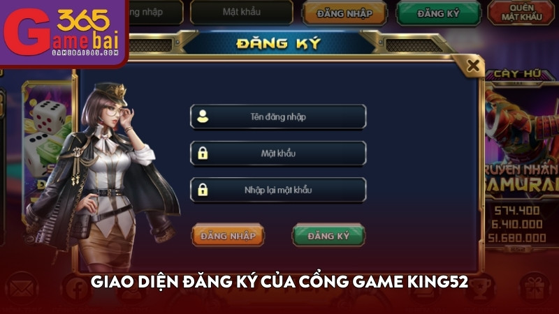 Giao diện đăng ký của cổng game KING52