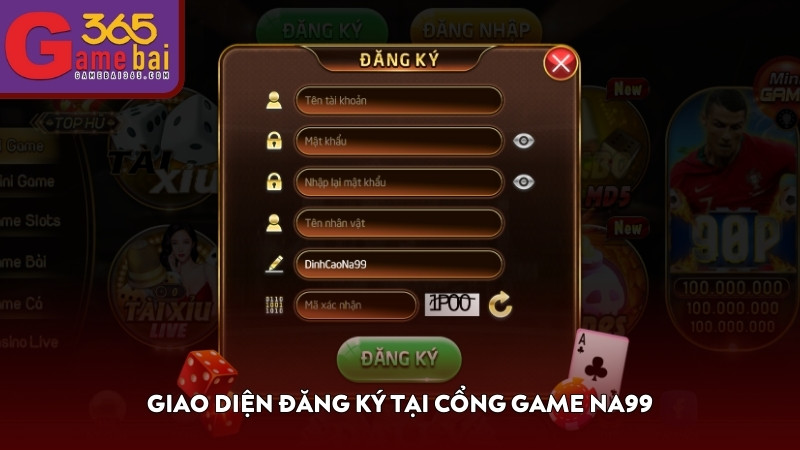 Giao diện đăng ký tại cổng game NA99