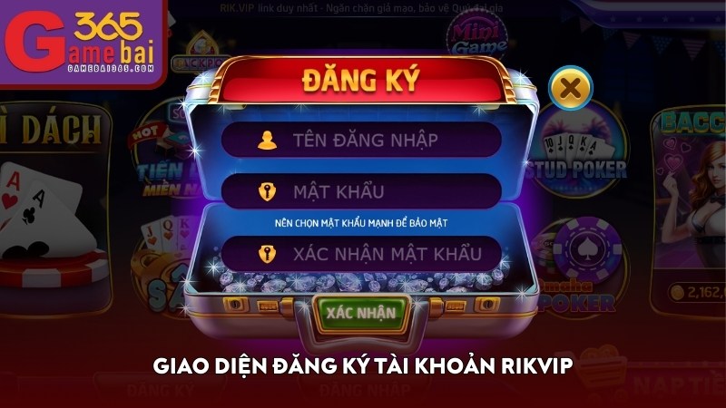 Giao diện đăng ký tài khoản RIKVIP