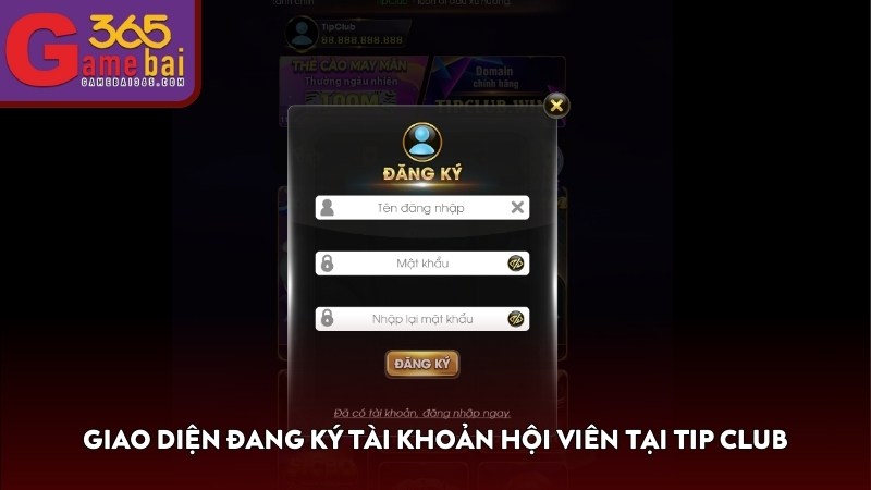 Giao diện đang ký tài khoản hội viên tại TIP CLUB