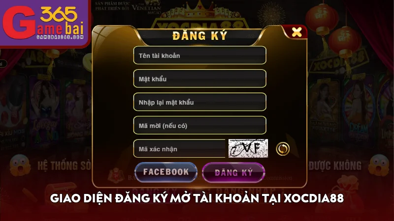 Giao diện đăng ký mở tài khoản tại XOCDIA88