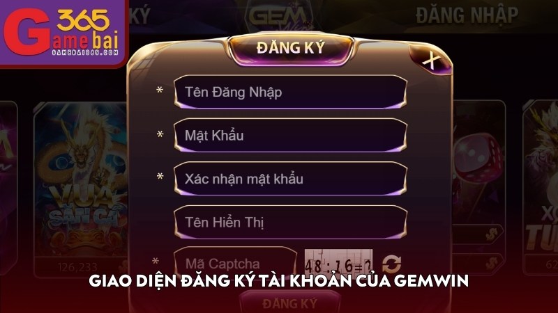 Giao diện đăng ký tài khoản của GEMWIN