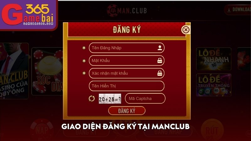 Giao diện đăng ký tại MANCLUB